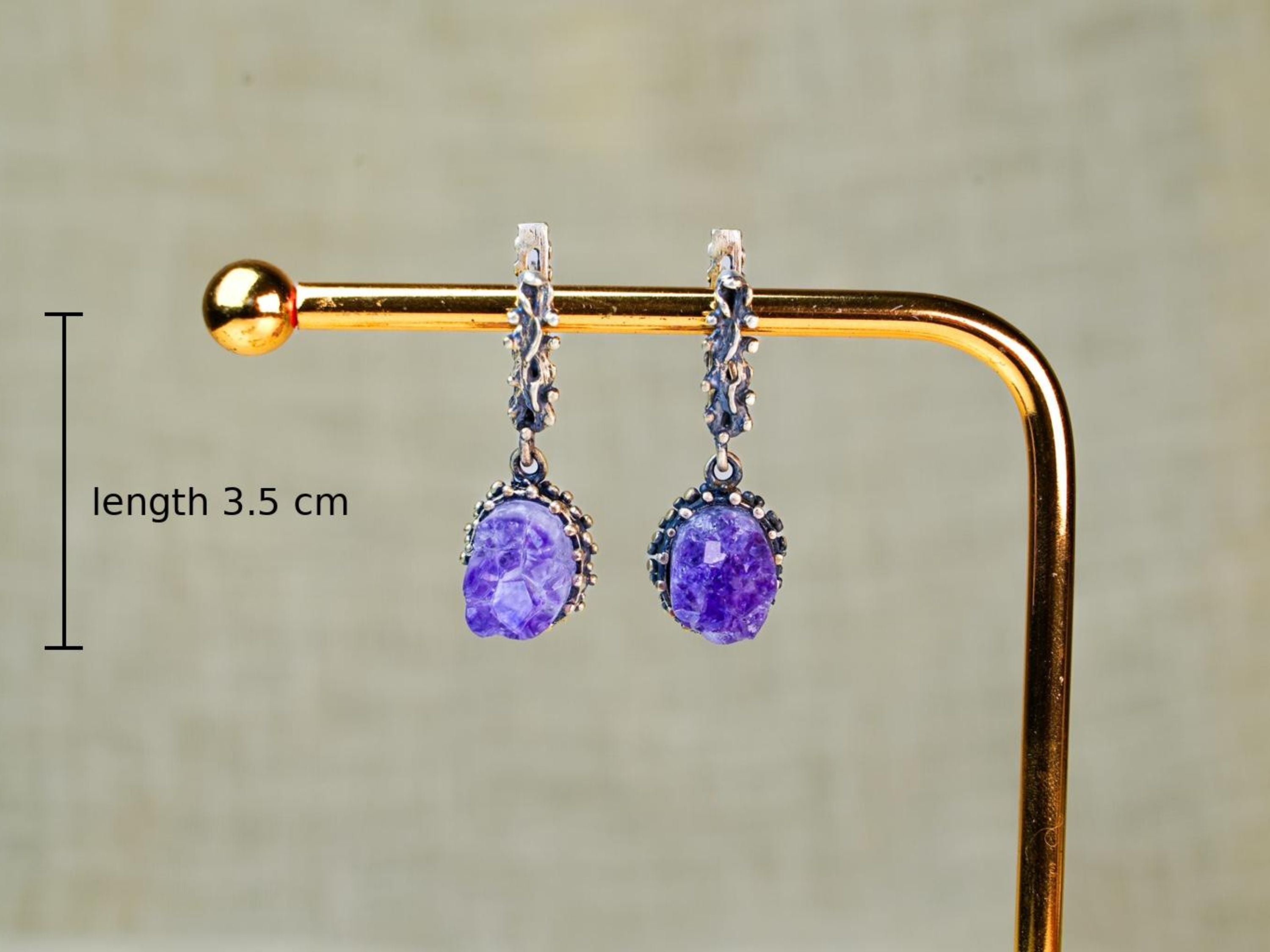 amethyst earrings size reference long drop purple gemstone earrings