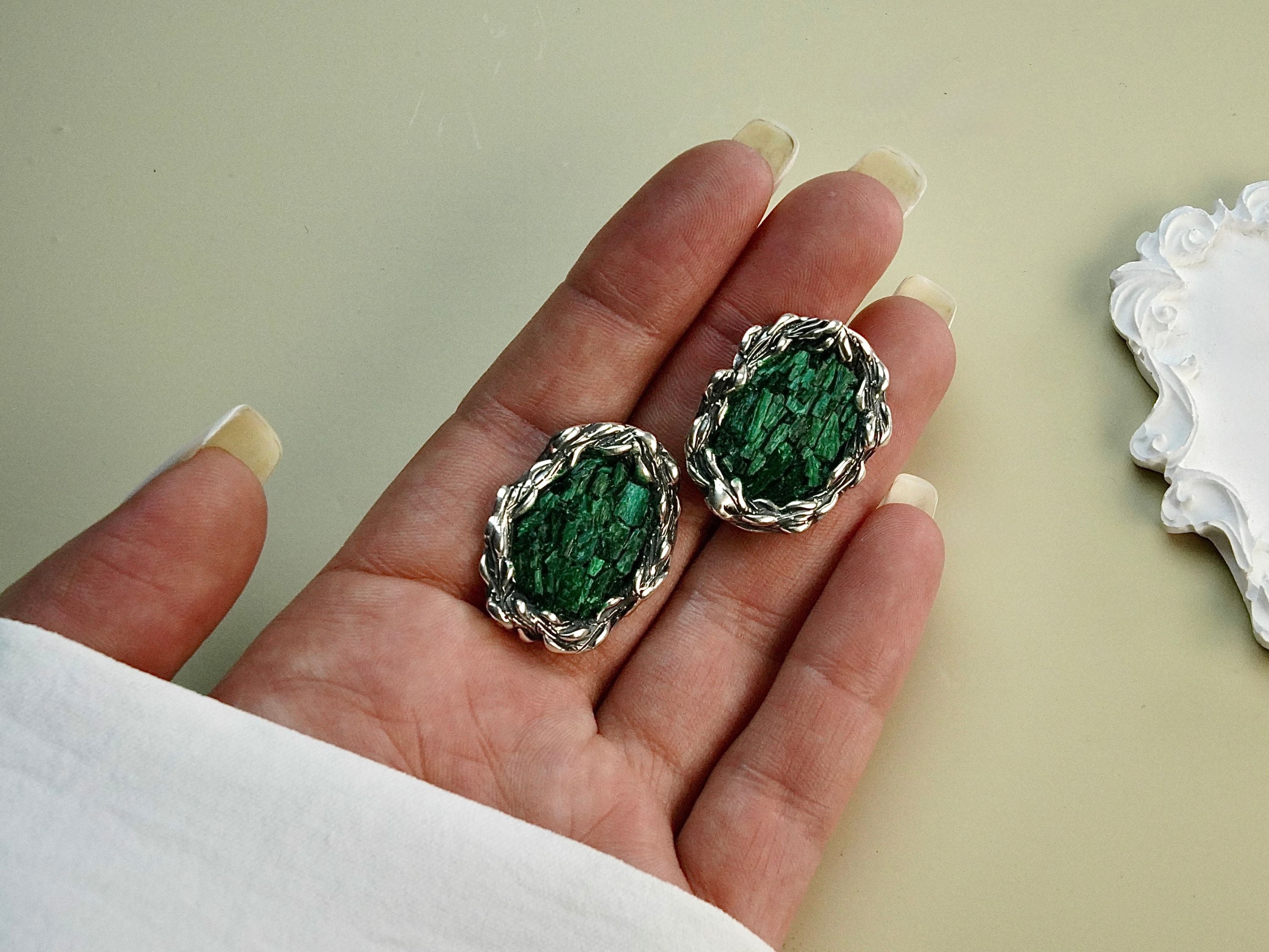 Detailed variation malachite earrings green gemstone texture macro shot