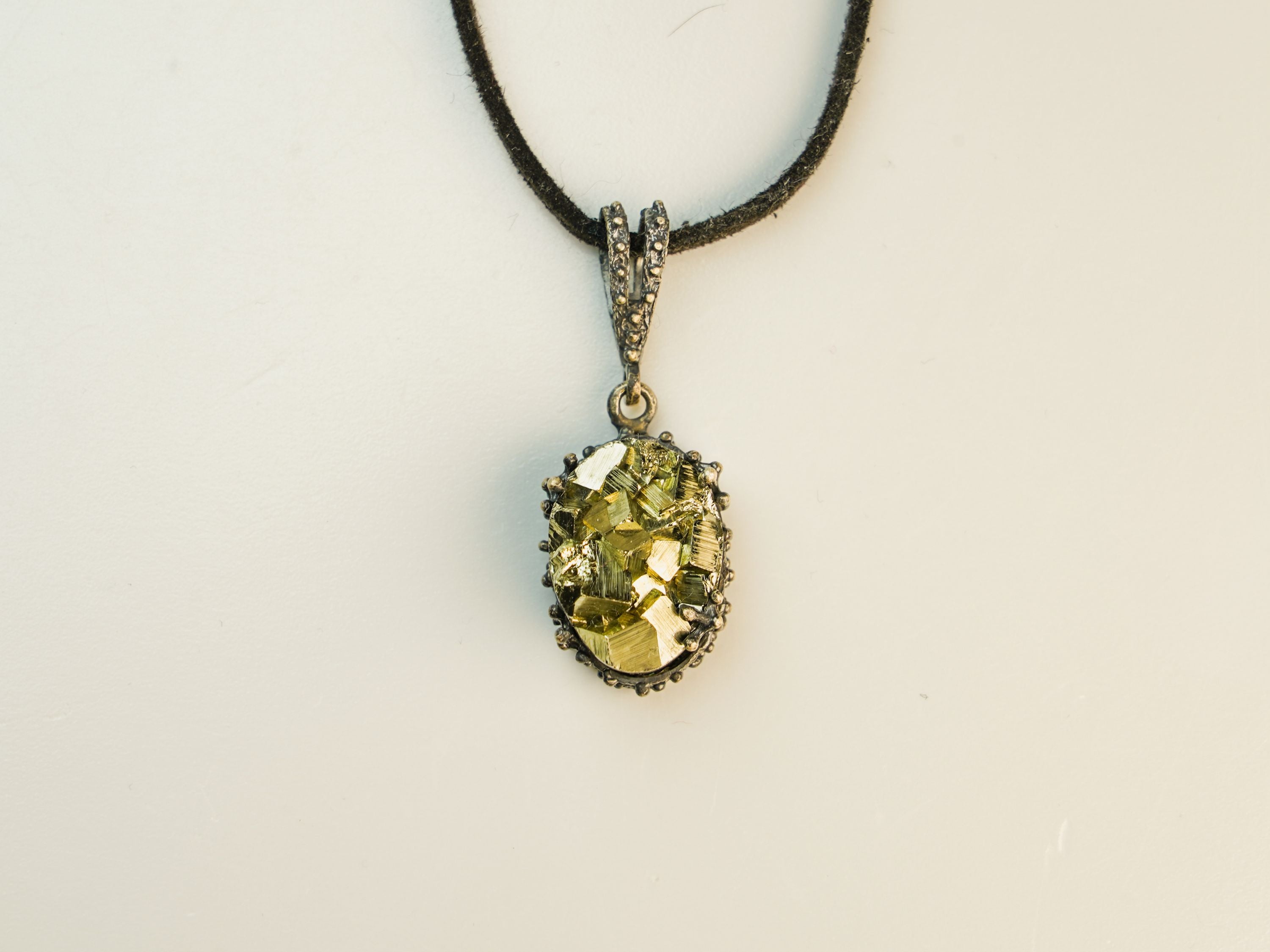 pyrite statement necklace raw gold gemstone sterling silver