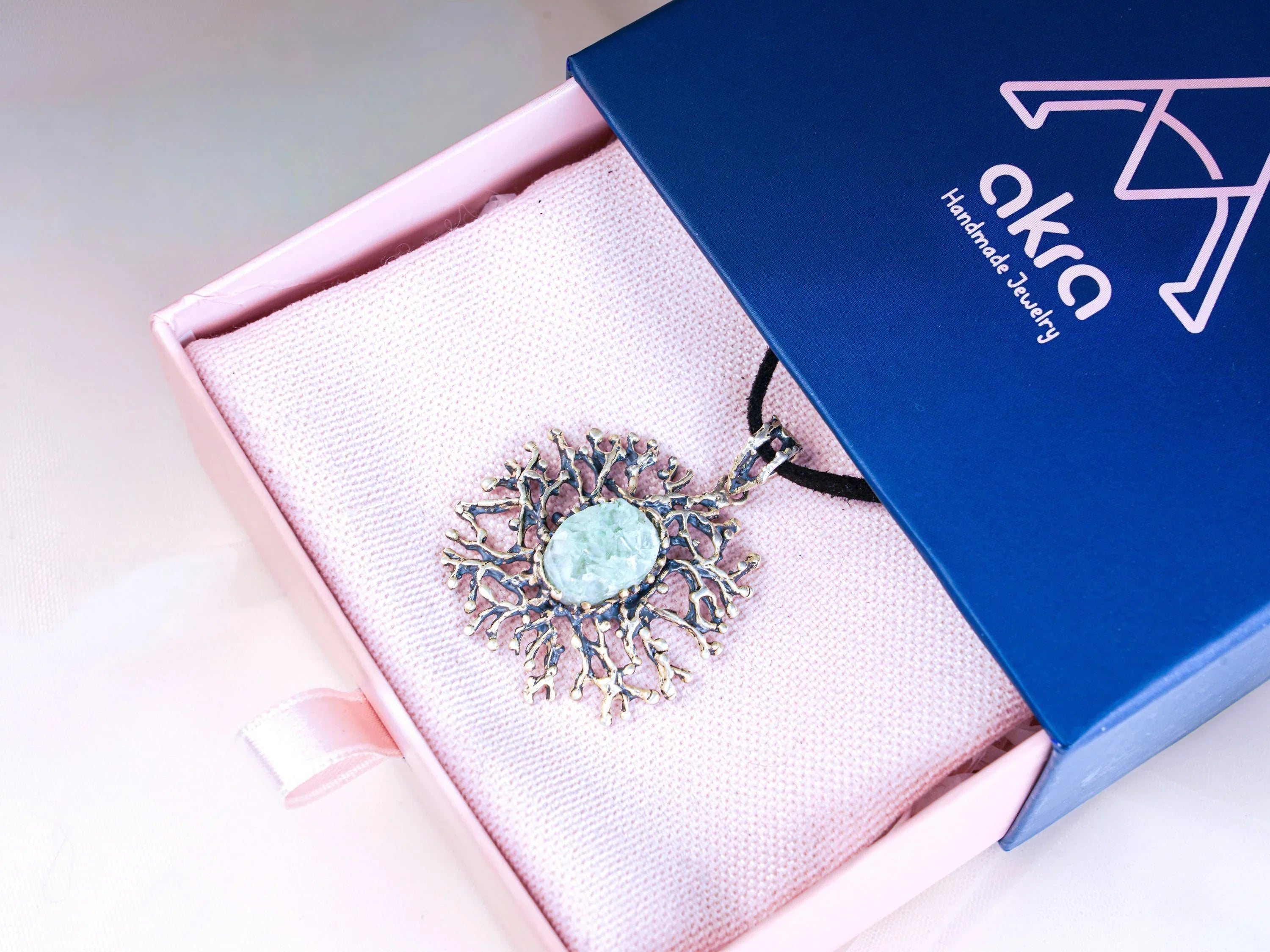 Aquamarine necklace gift box packaging ready for gifting jewelry