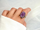 Lifestyle amethyst adjustable ring purple gemstone jewelry soft aesthetic composition
