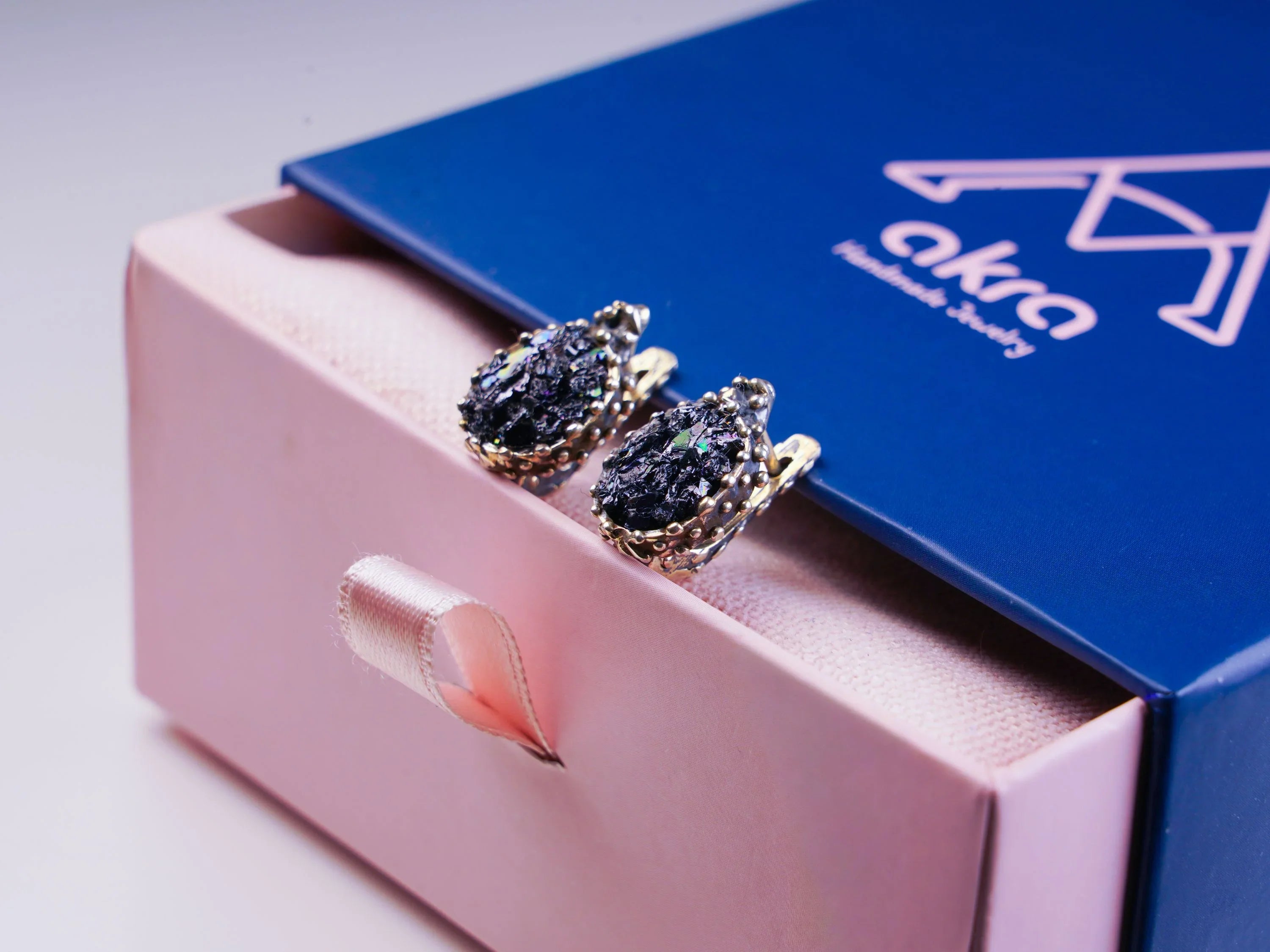 Black moissanite earrings gift box packaging ready for gifting jewelry