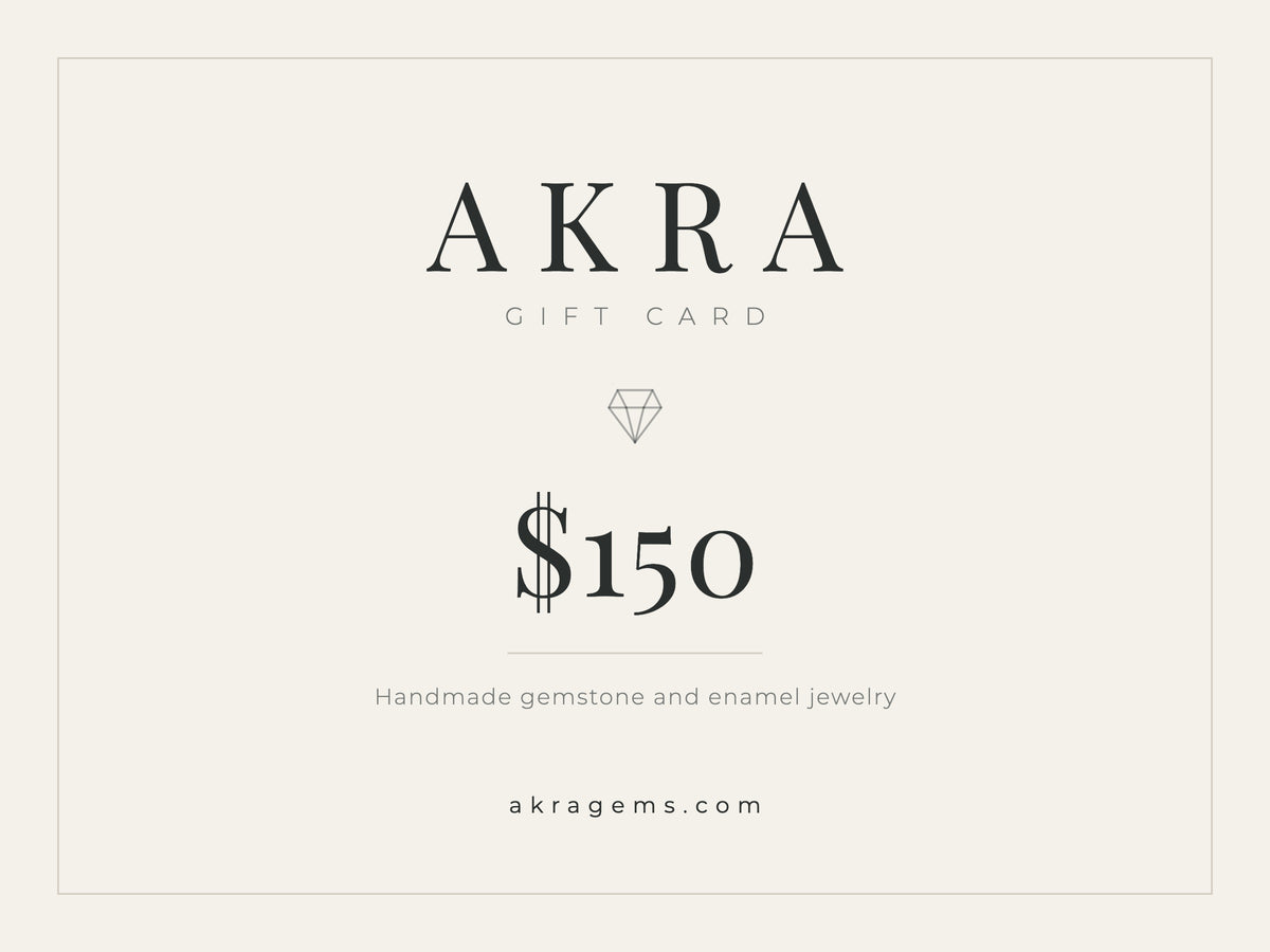 AKRA 150 dollar gift card for handmade gemstone and enamel jewelry