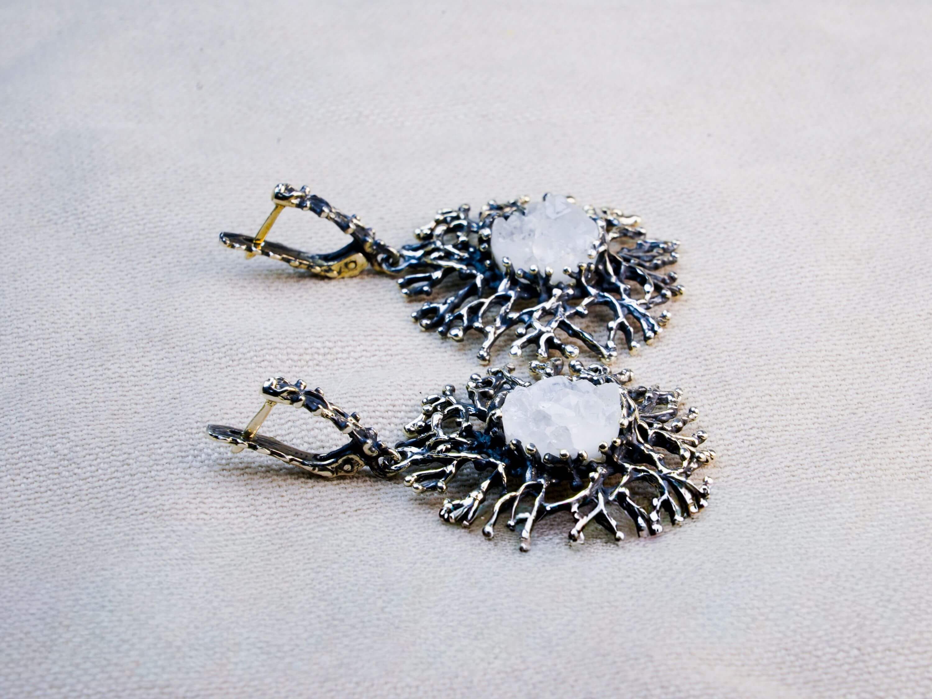 Handcrafted Moonstone and sterling silver earrings from the Akra Gems nature collection, designed and made in Tbilisi