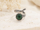 Top-down view of the Jade gemstone ring, emphasizing the unique, one-of-a-kind shape of the natural raw crystal.