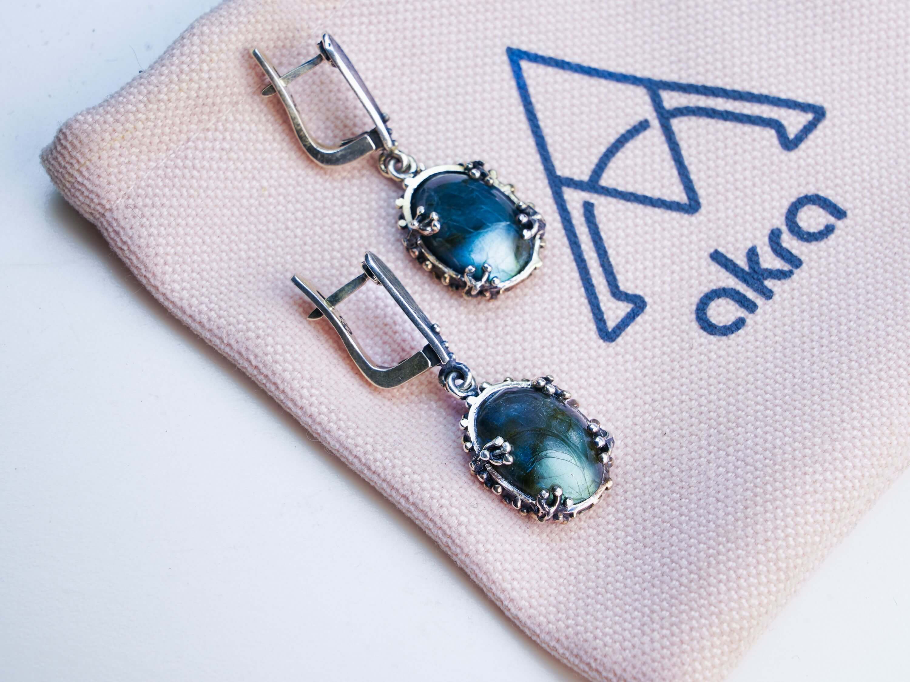 Akra Gems labradorite collection, showing the authenticity of natural gemstones in handcrafted settings