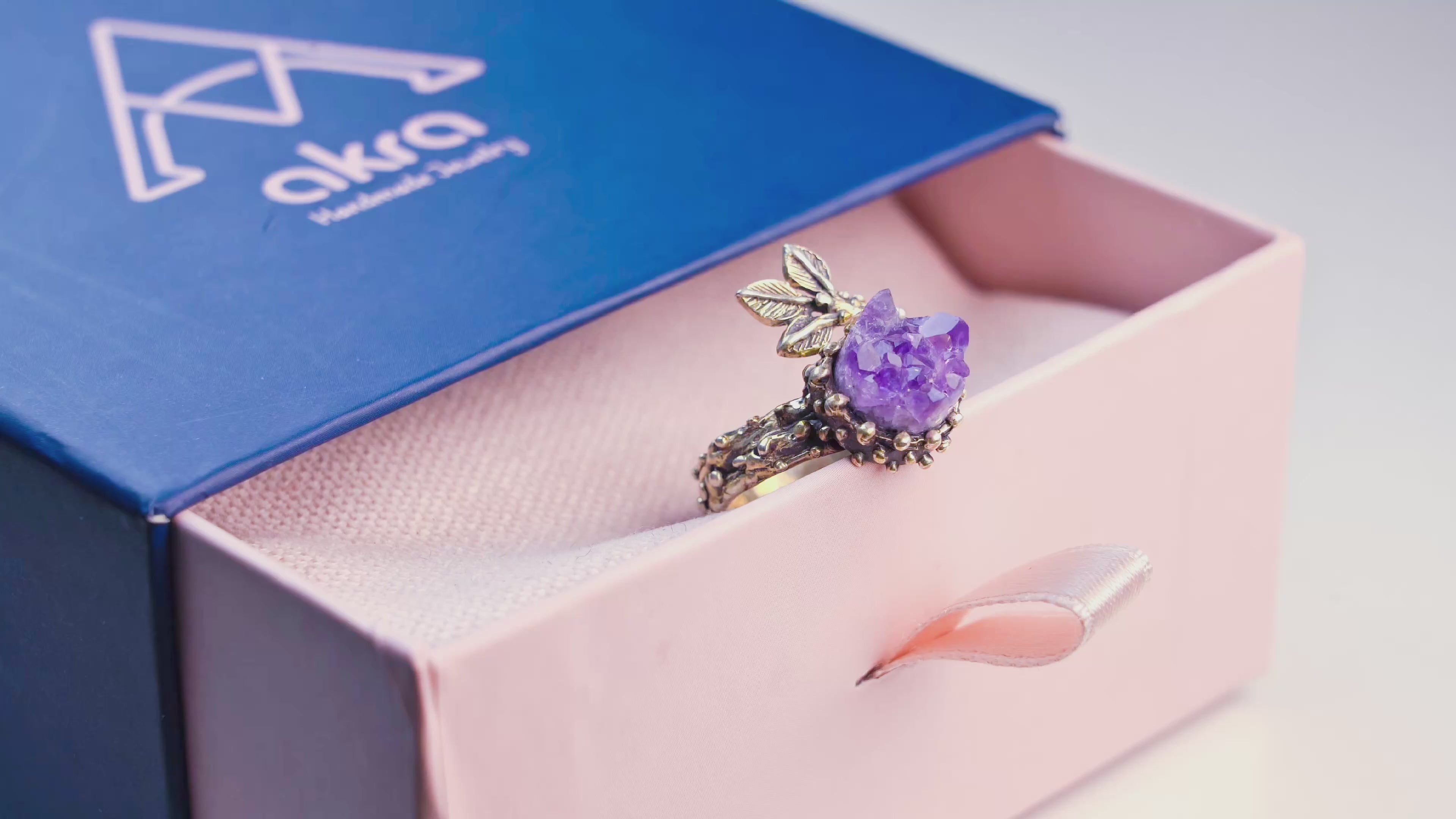 Amethyst ring purple gemstone in motion adjustable sterling silver jewelry video