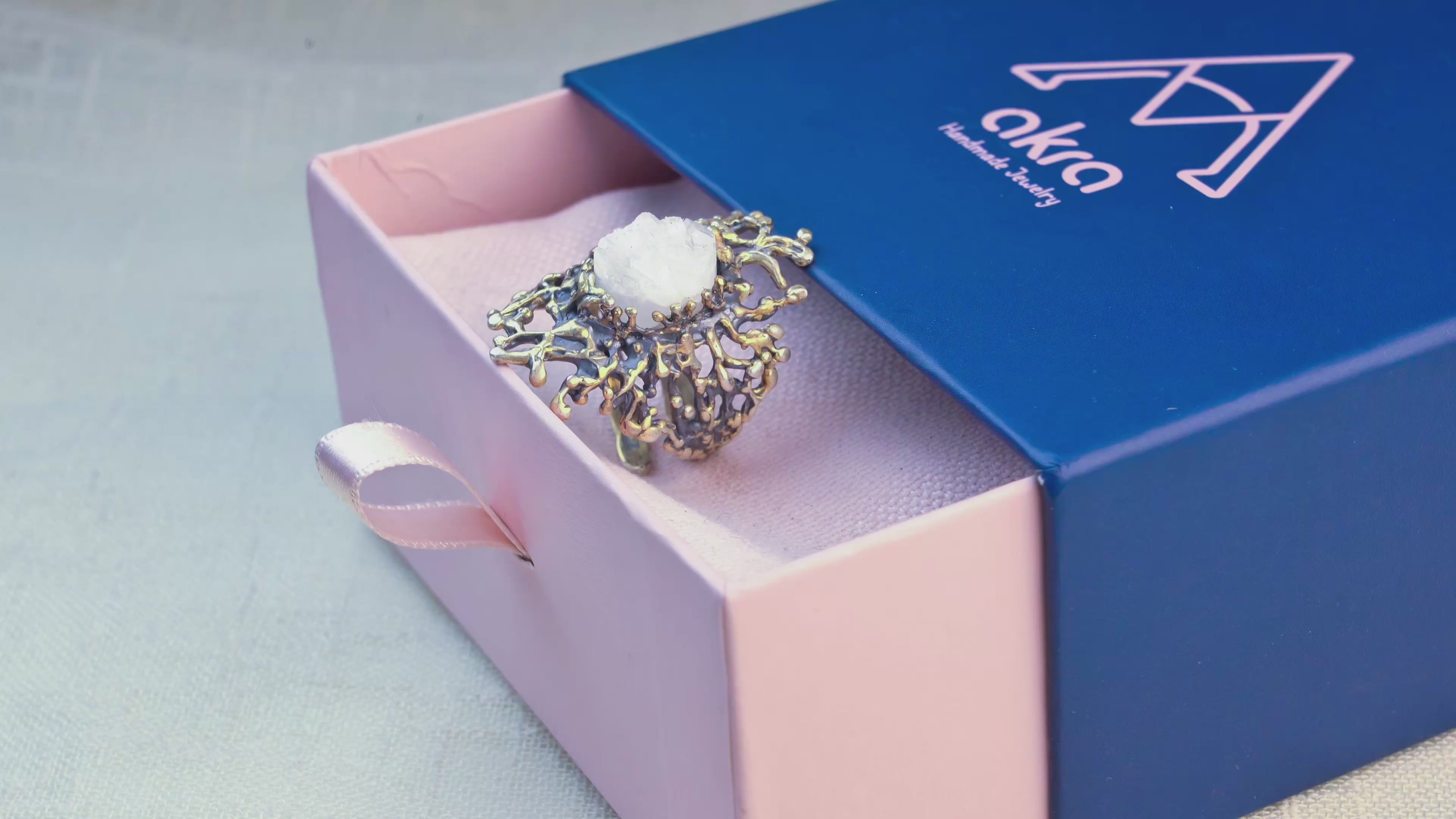 Moonstone statement ring sculptural sterling silver design in motion artistic jewelry video
