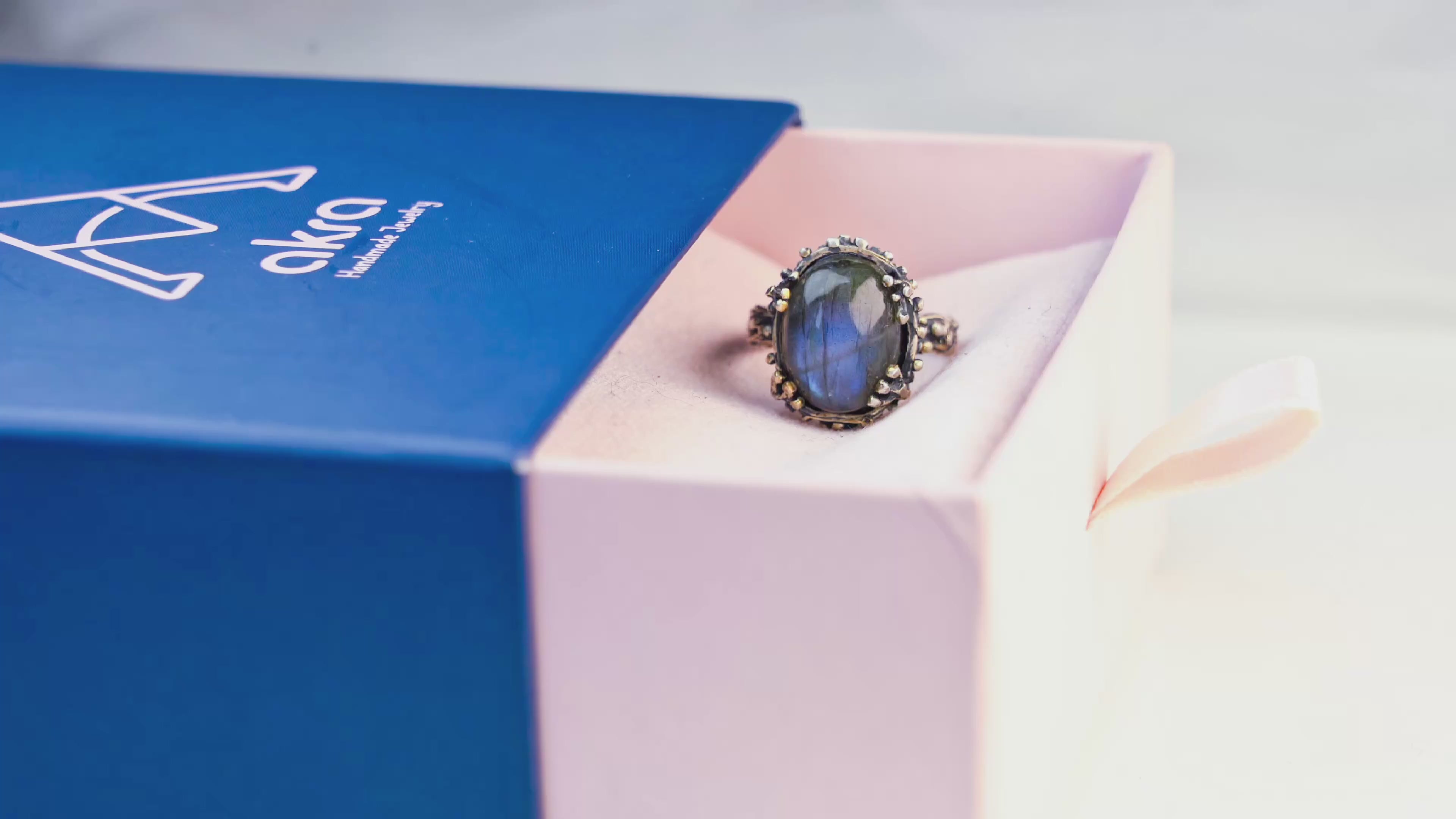 labradorite ring blue flash effect iridescent gemstone sterling silver ring video