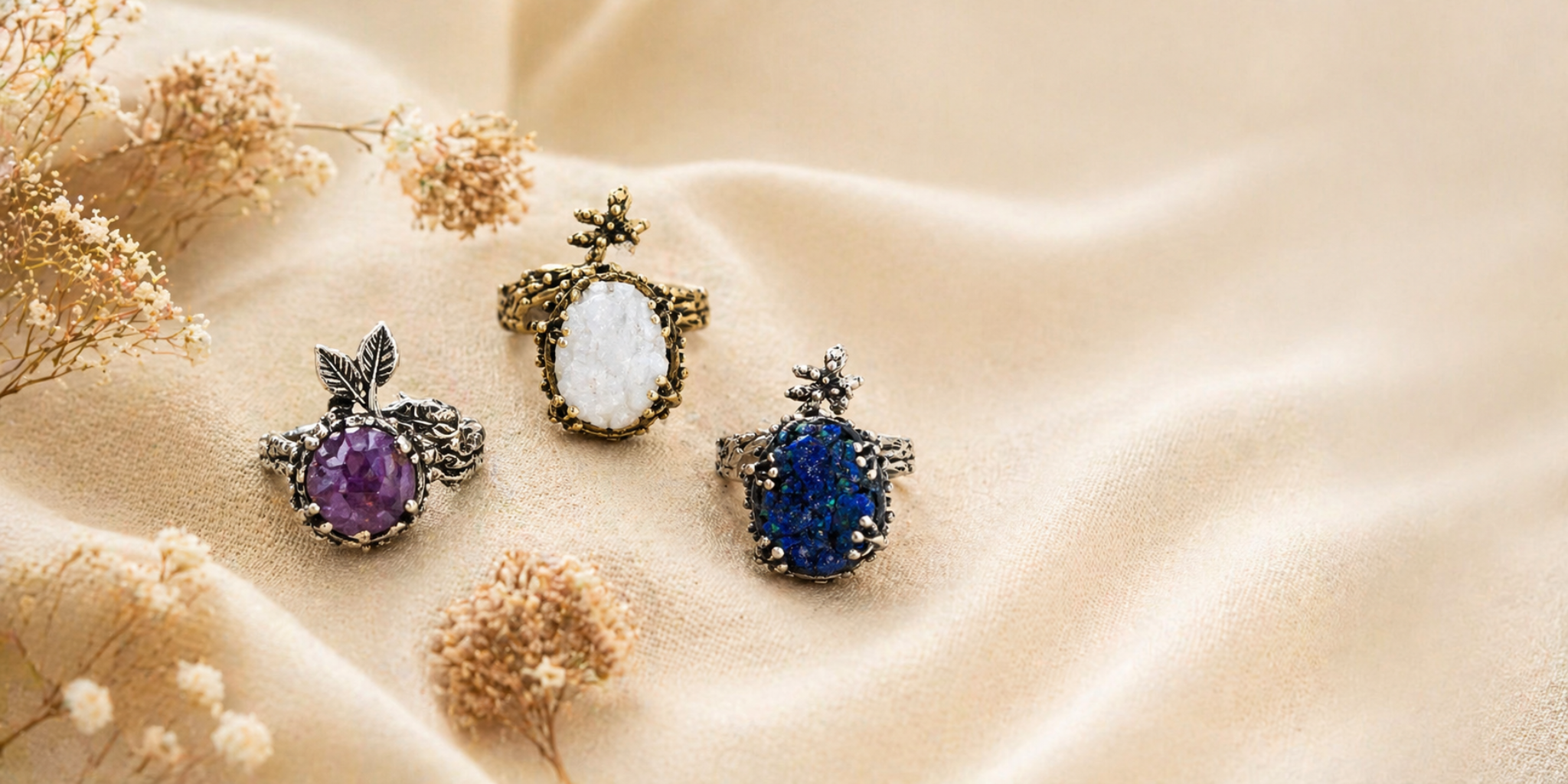 sterling silver rings with natural stones